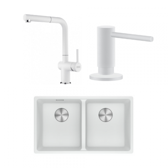Franke Maris MRG 120-35-35 Tezgah Altı Beyaz Evye + Active Plus 2.0 Beyaz Armatür + Active Comfort Sıvı Sabunluk Kampanyası