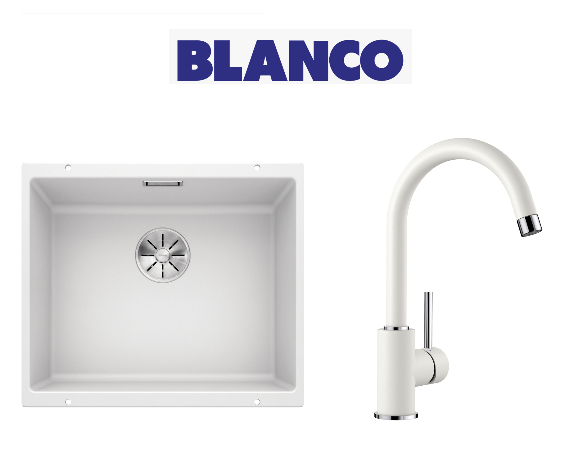 Blanco Subline 500 U Tezgah Altı Beyaz Evye + Blanco Mida Spiralsiz Beyaz Armatur