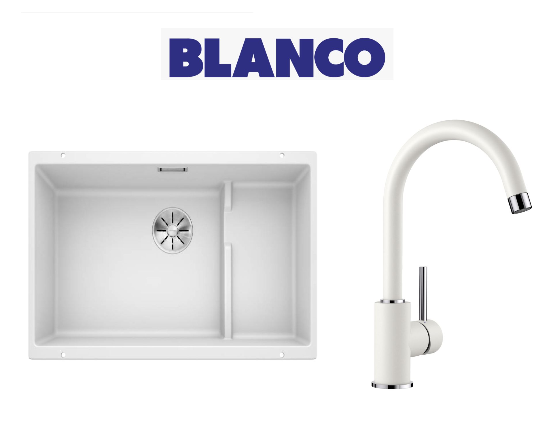 Blanco Subline 700 U Level Tezgah Altı 1.5 Gözlü Beyaz Evye + Mida Beyaz Spiralli Armatur