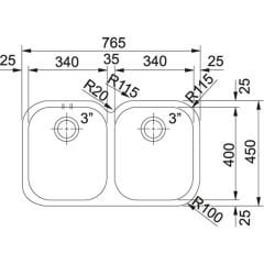 Franke Baccini AMX 120 İnox  2  Gözlü Tezgah Altı Paslanmaz Çelik Evye - 122.0021.446