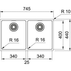 Franke Maris MRX 120-34-34 İnox  2 Gözlü Tezgah Altı Paslanmaz Çelik Evye - 122.0654.856