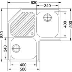 Franke Köşe PNX 621-E İnox  Tezgah Üstü Paslanmaz Çelik Köşe evye - 101.0021.585
