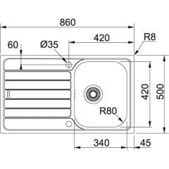 Franke Spark SKX 611 İnox  Tezgah Üstü Sağ Damlalıklı Paslanmaz Çelik Evye - 101.0688.503