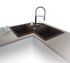 Marmorin Debra 830 Granit Köşe Evye 2 Gözlü Damlalıklı Kahverengi