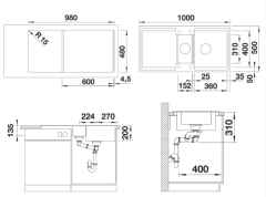 527603-Blanco Silgranit Eviye Adira 6 S Kaya Gri