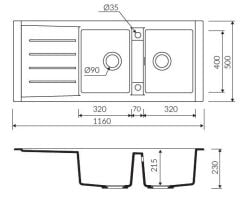 Marmorin Profir 1160 Granit Evye 2 Gözlü Damlalıklı Tezgah Üstü Sarı