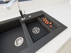 Marmorin Combo 850 Granit Evye 1,5 Gözlü Damlalıklı Tezgah Üstü Siyah
