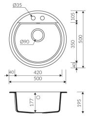 Marmorin Tanat 500 Granit Evye 1 Gözlü Damlalıksız Tezgah Üstü Yuvarlar Siyah