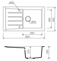 Marmorin Profir 860 1 Gözlü Tezgah Üstü Granit Evye + Tellur Armatur Kampanyası