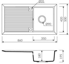 Marmorin Cire 860 1 Gözlü Tezgah Üstü Granit Evye  + Tellur Armatur Kampanyası