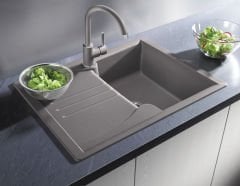 Blanco Sona 6 S XL  Tek Gözlü Tezgah Üstü Alu Metalic Granit Evye + Blanco Mida Spiralsiz Alu Metallic Armatur Kampanyası