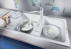 Blanco Sona  8 S Tezgah Üstü 2 Gözlü  Granit Soft Beyaz Evye - 527156
