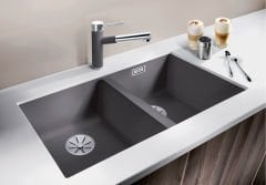 Blanco Subline 350 / 350 U Tezgah Altı 2 Gözlü Damlalıksız Siyah Granit Evye