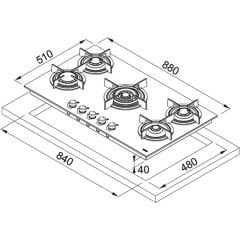Franke Mythos FHCR 905 4G TC HE BK C Black  5 Gözlü Siyah Cam 90 Cm Ankastre Ocak - 106.0374.288