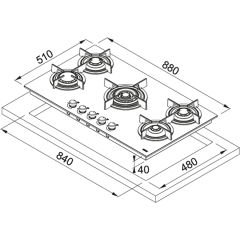 Franke Mythos FHCR 905 4G TC HE BK C Black  5 Gözlü Siyah Cam 90 Cm Ankastre Ocak - 106.0374.288