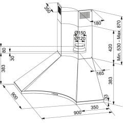 Franke Design Plus  FDPA 904 XS Inox 90 Cm Köşe Paslanmaz Çelik Duvar Tipi Davlumbaz - 320.0518.708