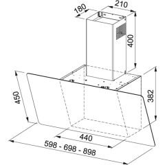 Franke Smart Linear FPJ 915 V BK/SS Inox + Nero Siyah Cam  Eğik 90 cm Duvar Tipi Davlumbaz - 330.0516.052